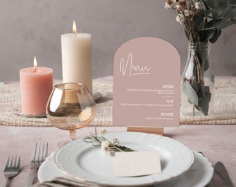 Lot de 5 menus et + de mariage en PVC NEUTRAL - Menu de table mariage personnalisable - Menu mariage rigide - Plusieurs couleurs disponibles