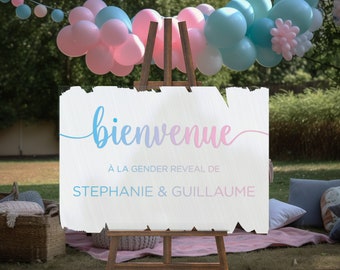 Panneau de bienvenue baby shower personnalisable - gendre reveal en verre acrylique - COLOUR GLASS blose platinium