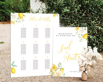 Set of 2 LEMON wedding signs - PVC wedding welcome sign - Customizable lemon theme PVC table plan sign