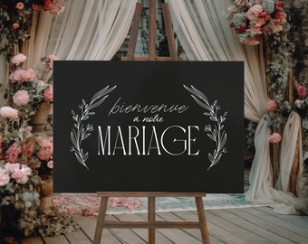 Panneau de bienvenue mariage noir non personnalisable SLATE | Panneau d'accueil invités de mariage noir et blanc non personnalisable