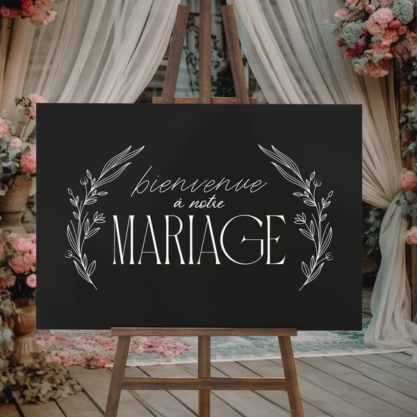 Panneau de bienvenue mariage noir non personnalisable SLATE | Panneau d'accueil invités de mariage noir et blanc non personnalisable