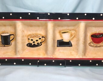Coffee Themed Divided Ceramic Serving Tray