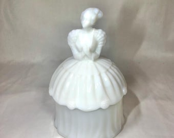 Akro Agate 1940s Colonial Lady Glass Powder Puff Box