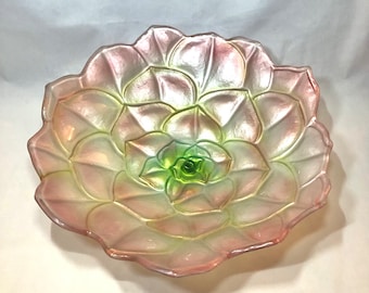 Reverse Paint Art Glass Lotus Bowl