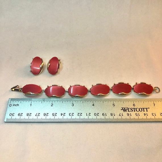 MCM Red Lucite Thermoset Bracelet With Matching C… - image 3