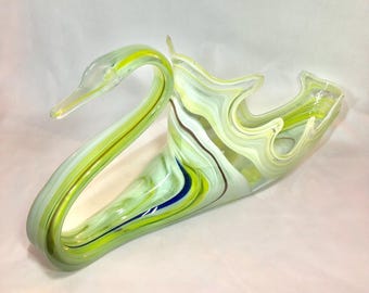 Sooner Glass Green Swan Art Glass Vase/Planter