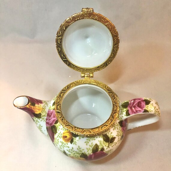 Baum Bros. Porcelain Rose Teapot Trinket Box - image 7