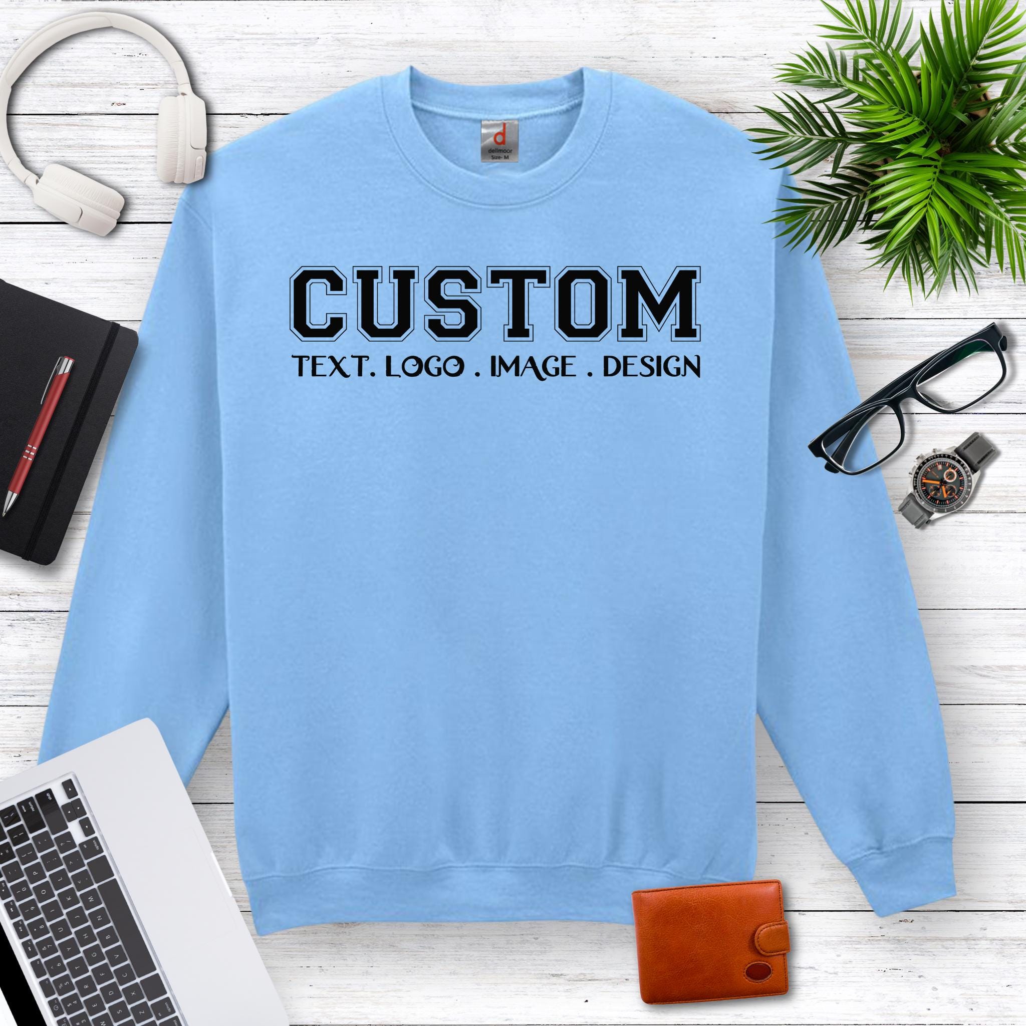 Light Blue Custom Men's Sweatshirts: Personalize with Your Text, Logo, or Monogram for Casual, Workwear, or Team Use