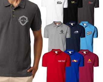 Personalised Logo or Text Polo Shirt for men Custom Front Print, Customised Design Monogrammed, Any Text Workwear, Company Logo Name Shirts.