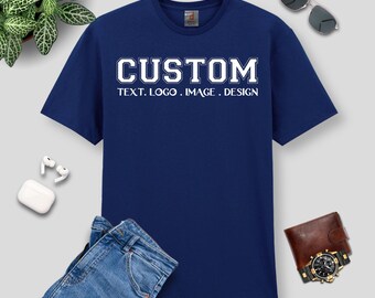 Navy Mens&#39; Custom Printed Short Sleeve T-Shirt - Personalized Logo/Text/Image Tee for Events, Parties & Gifts-Unisex Lightweight 100% Cotton