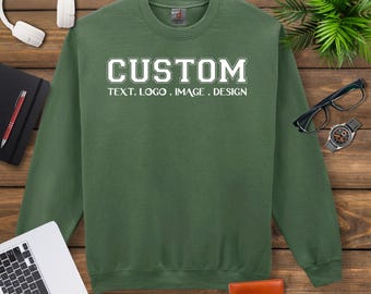 Military Green Custom Men&#39;s Sweatshirts: Personalize with Your Text, Logo, or Monogram for Casual, Workwear, or Team Use