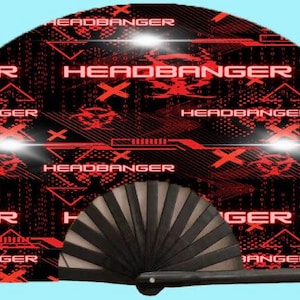 HEADBANGER Hand Fan  l Rave Fan l Festival Fan l Club Fan l Large Hand Fan l Black Light Reactive l Trippy