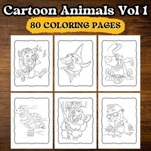 Animals Cartoon Vol. 1 | Coloring Book for Children | PDF to Download and Print | 80 Fun Animal Coloring Pages