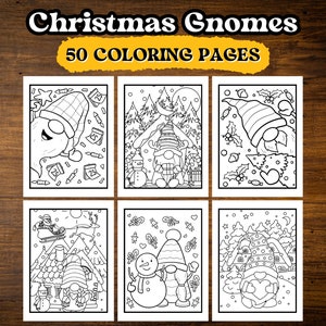 Christmas Gnomes Coloring Book | PDF to Download and Print | 50 Adorable Coloring Pages with Christmas Gnome Drawings