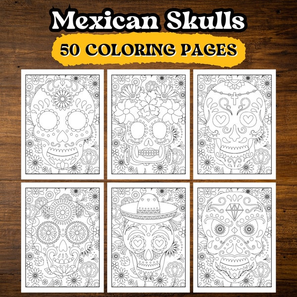 Día de los Muertos - Libro de Colorear para Adultos | PDF para Descargar e Imprimir | 50 Páginas para Colorear Calaveras Mexicanas de Azúcar