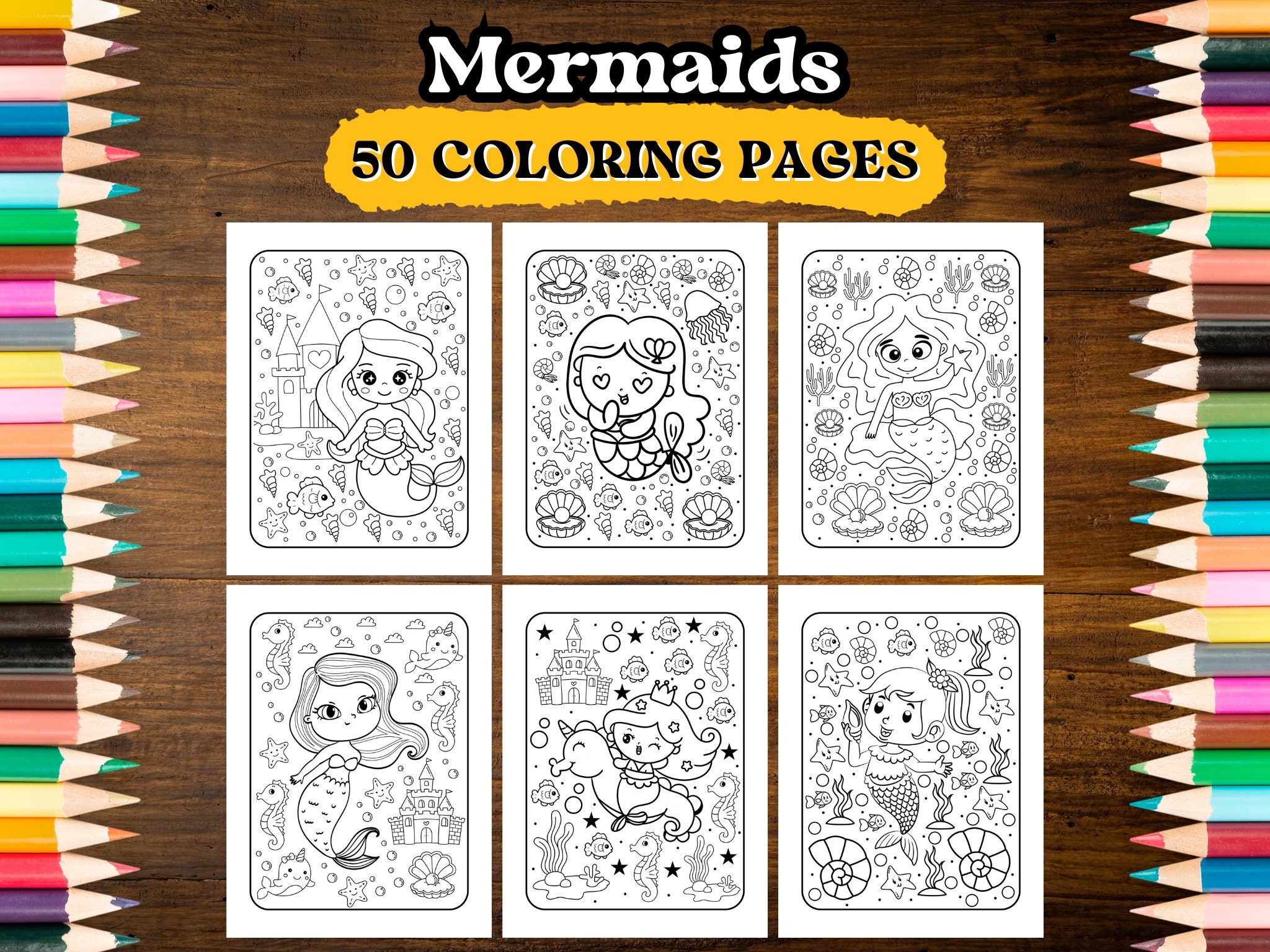 Mermaid Drawing.pdf Mermaids Coloring Book for Kids PDF to Download and Print 50 Coloring ...