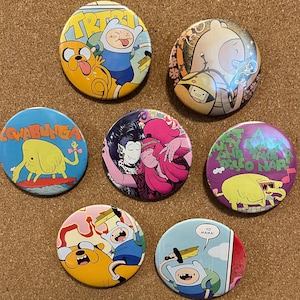 Adventure Time Buttons - Cartoon 2.25" Pin-Back Buttons - Jake the Dog/Finn the Human/Tree Trunks/Princess Bubblegum/Marceline/Bubbline