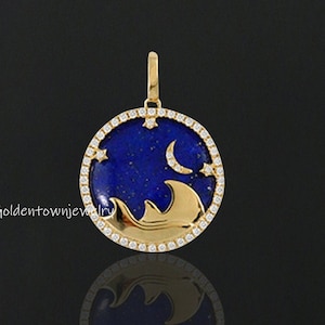 Lapis Lazuli Star Moon Disc Pendant, Star Moon Disc Pendant, Moissanite Moon Disc Pendant, 925 Silver Moon Disc, Gemstone Moon Disc Pendant