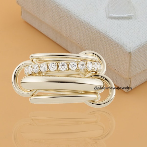 925 Silver Connector Band Ring, Diamond Connector Band Ring, Multi link Connector Band Ring, Jointly interlocking ring, Connector multi Ring