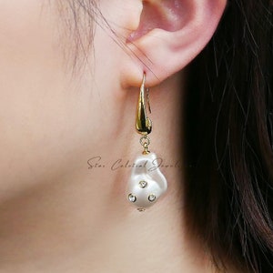 925 Silver Baroque Pearl Earring, Gemstone Baroque Studs Earring, Large Baroque Pearl Earring, Baroque Pearl Earring, Modern Baroque Earring