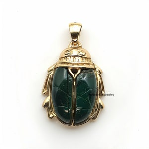 14K Gold Gemstone Scarab Pendant, Hand Carving Scarab, Carved Scarab Pendant, Designer Scarab Charm,Small Scarab Pendant,Scarab Amulet Charm