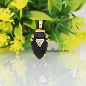 14K Gold Gemstone Scarab Pendant, Hand Carving Scarab, Carved Scarab Pendant, Designer Scarab Charm,Small Scarab Pendant,Scarab Amulet Charm