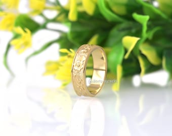 Anillo de oro de 14 k con textura de flor: banda minimalista hecha a mano