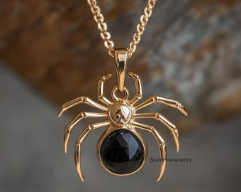 14k Gold Edelstein Spinne Anhänger, Halloween Schmuck