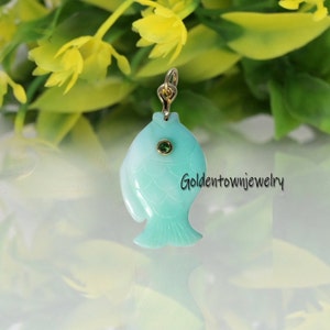14K Gold Gemstone Fish Pendant: Handmade Designer Charm