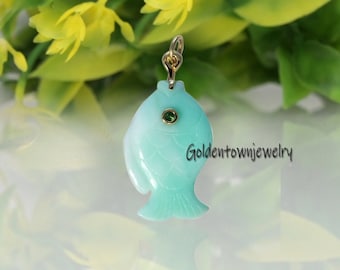 Wisiorek z turkusową rybą ze złota 14K, rubinowe oko, designerski charms