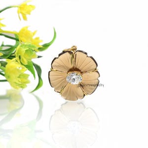 14k Gold Hand-Carved Pink Opal Flower Medallion Charm