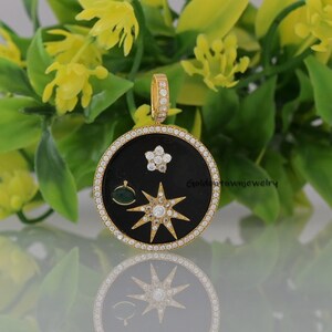 Gemstone Star Disc Pendant, lapis Star Disc Pendant, Gemstone Star Disc Pendant, Diamond Star Disc Pendant, Star Disc Pendant