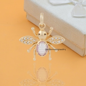 14k Gemstone Bee Pendant: Sterling Silver Honey Bee Charm