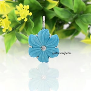 14K Gold Carved Flower Pendant: Gemstone Sterling Silver, Handmade