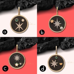 14k Gold Star Disc Pendant, Gemstone Star Disc Pendant, Malachite Star Disc Pendant, Diamond Star Disc Pendant, Star Disc Pendant