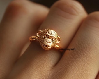 Dainty Monkey 925 Sterling Silver Ring, Gold Plated