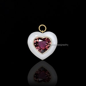 14K Gold Heart Charm: Gemstone & Coral Pendant