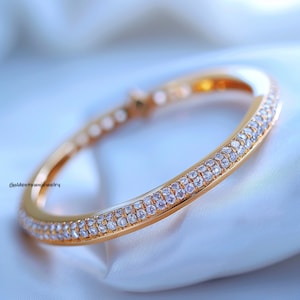 14k Gold Moissanite Bangle Bracelet: Sterling Silver Handmade