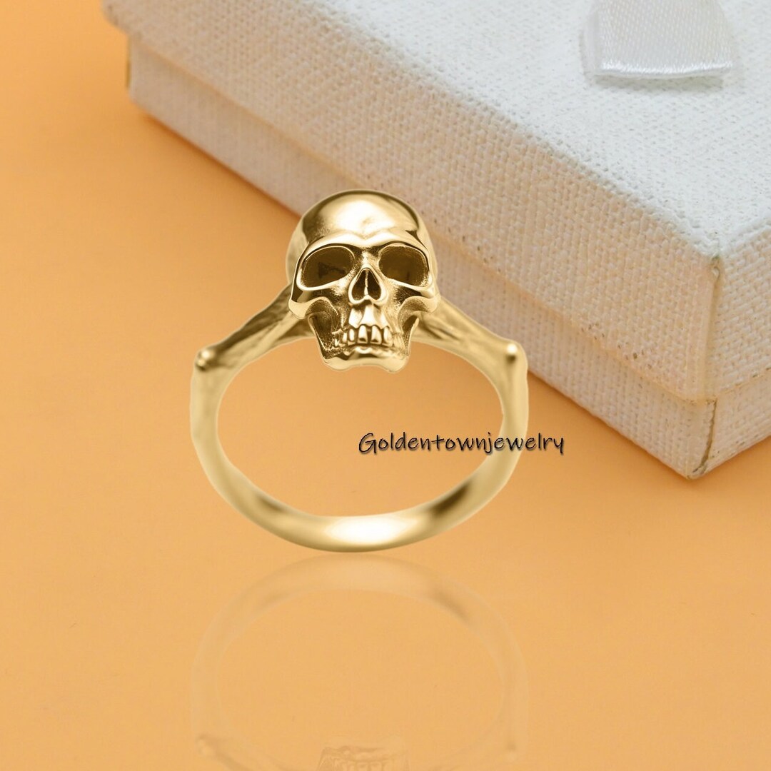 14K Yellow Gold Skull Ring Handmade Memento Mori Jewelry Etsy