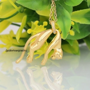 Colgante de pantera de oro amarillo de 14K, colgante de pantera, joyería de pantera, joyería de animales, pantera de oro, colgante de oro, pantera