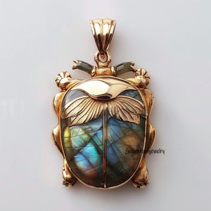 14K Gold Gemstone Scarab Pendant, Hand Carving Scarab, Carved Scarab Pendant, Designer Scarab Charm,Small Scarab Pendant,Scarab Amulet Charm