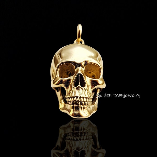 14K Yellow Gold Skull Pendant, 14k Gold Human Skull, 14k Memento Mori pendant, Gold Skull Pendant, Gold Skull Jewelry, Gold Skull Pendant