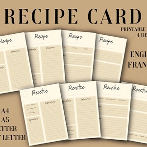 Fiches recettes , PDF imprimable , Fiche recette imprimable , Classeur de recette , Carte de recette , Livre de cuisine , boîte de recette