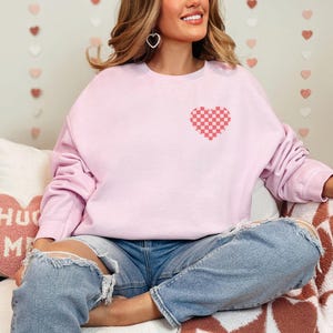 Valentine&#39;s Day Checkered Heart Sweatshirt, Valentine&#39;s Love Shirt, Valentine Heart Sweater, Heart Shirt, Heart Crewneck, Gift For Valentine