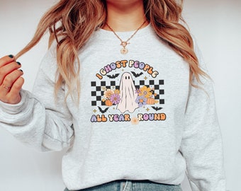 Retro Floral Ghost Halloween Sweatshirt, Retro Ghost Halloween Shirt, Cute Halloween Sweatshirt, Spooky Season Shirt, Spooky Vibes Shirt