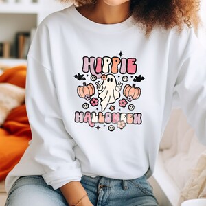 Retro Hippie Halloween Sweatshirt, Retro Ghost Halloween Shirt, Cute Halloween Ghost Sweatshirt, Spooky Season Shirt, Spooky Vibes Shirt