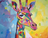 Mosaic Giraffe Large Canvas | Mosaic Canvas | Giraffe Painting | Pop Art | Giraffe | Room Décor | Home Décor | Wall Art