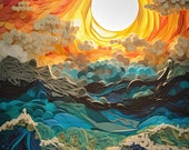 Sun Rising Art | Sunrise Art | Sun Rising Painting | Ocean Art | Beach Art | Room Décor | Home Décor | Wall Art | Travel Art