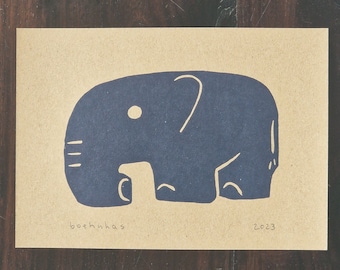 Linoprint "Elofant" I Elephant