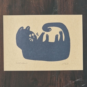 Linoprint &quot;Cattail&quot; I Cat